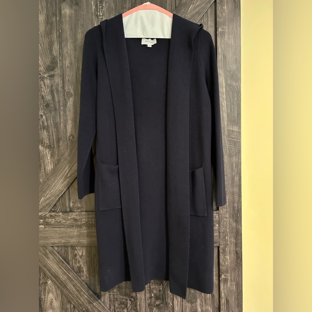 Women’s Navy Long Cardigan with Pockets and Hood size oversized Small